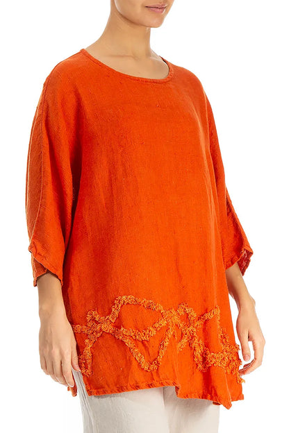 Decorated Flame Orange Linen Tunic