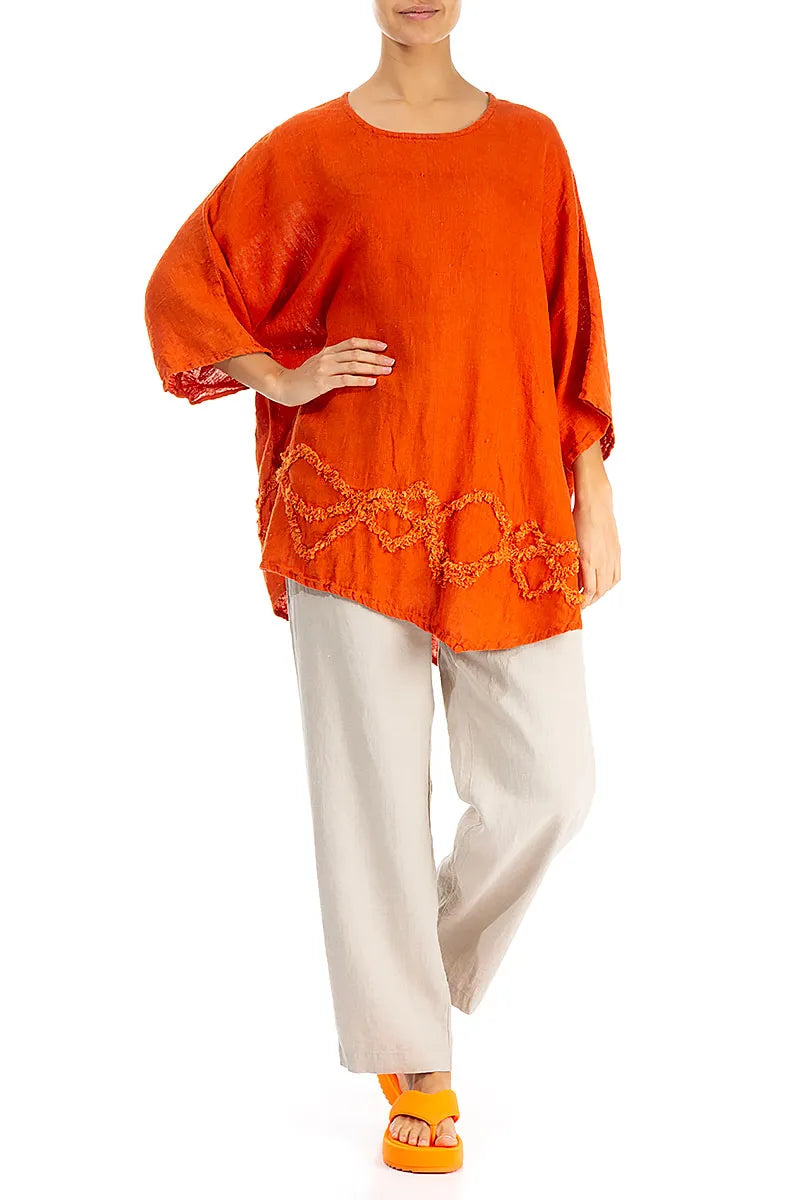 Decorated Flame Orange Linen Tunic