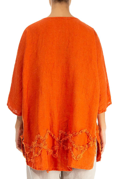 Decorated Flame Orange Linen Tunic