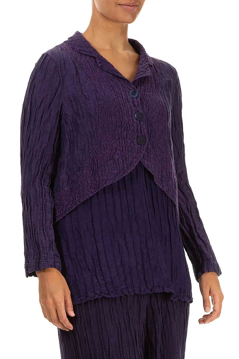 Decorated Front Crinkled Royal Purple Silk Linen Jacket 3