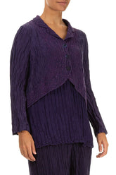 Decorated Front Crinkled Royal Purple Silk Linen Jacket 3