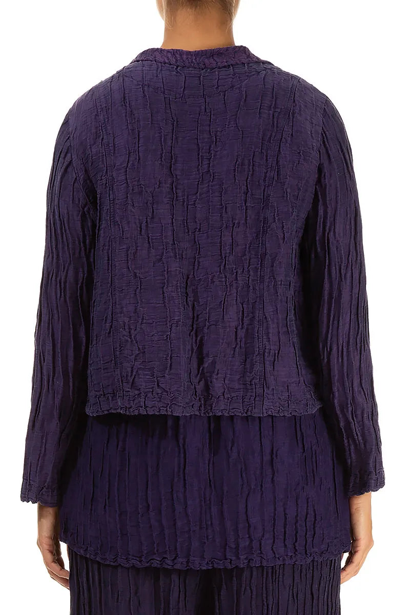 Decorated Front Crinkled Royal Purple Silk Linen Jacket 2