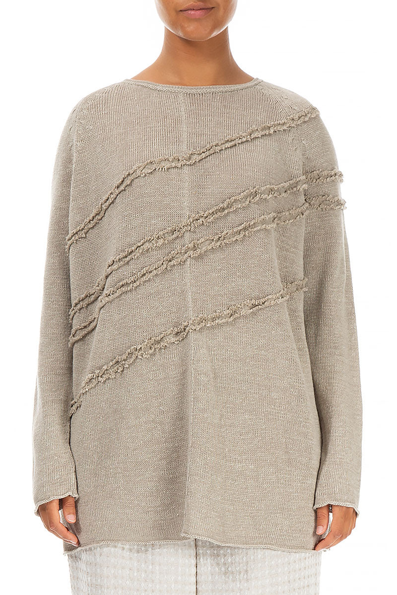Decorated Front Natural Linen Jumper
