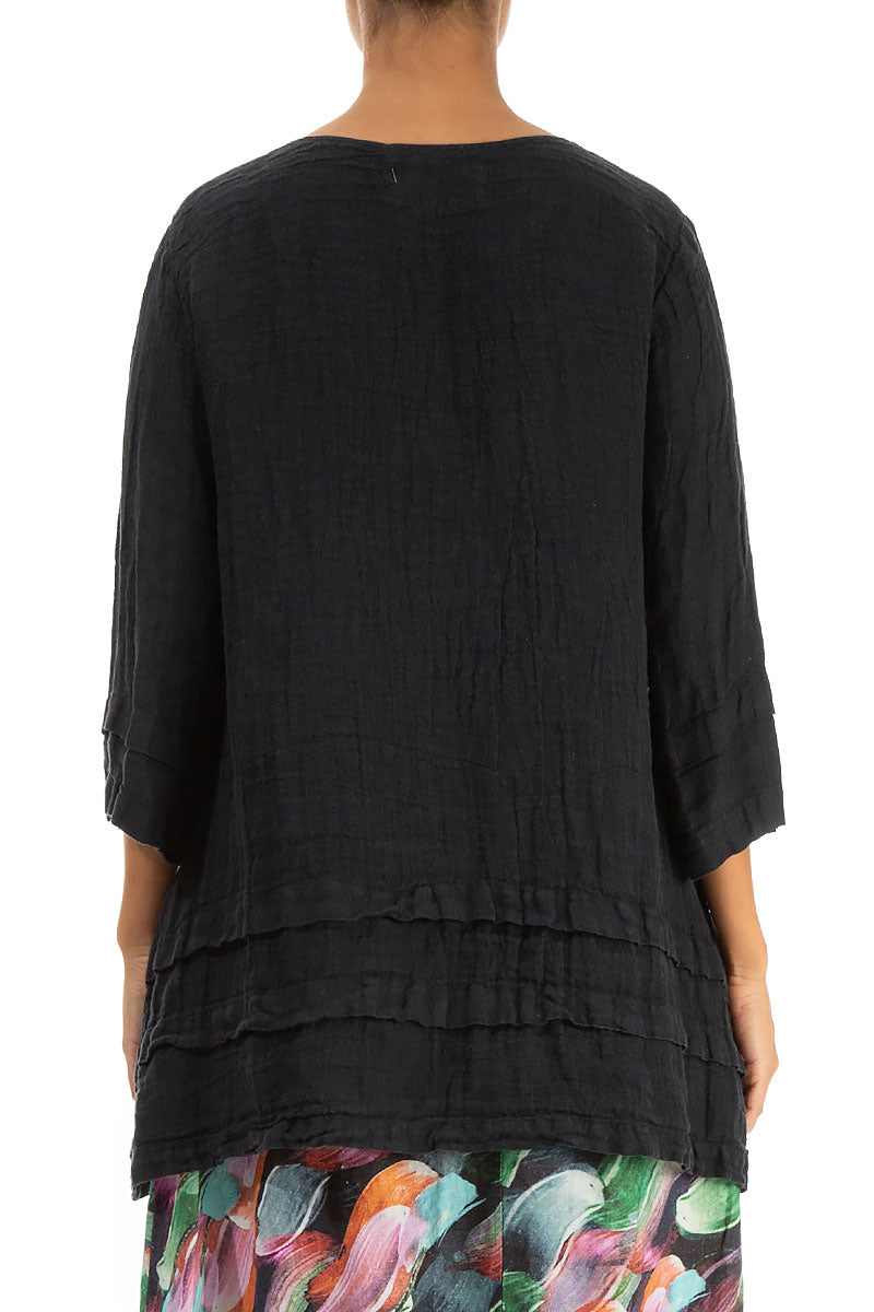 Decorated Hem Graphite Crêpe Linen Tunic 2