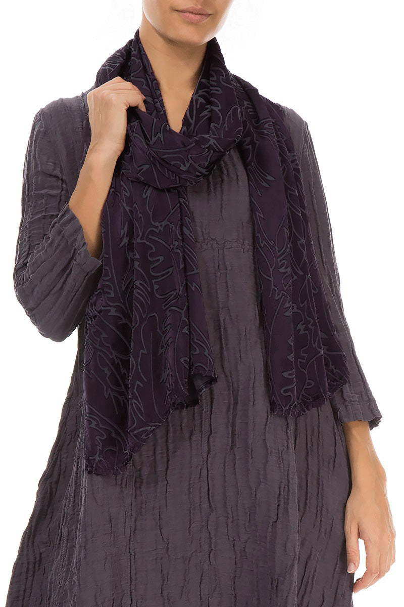 Deep Plum Devoré Feather Silk Scarf 3