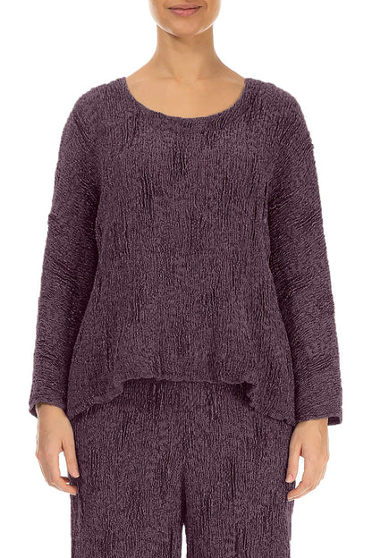 Deep Plum Textured Silk Linen Blouse 1