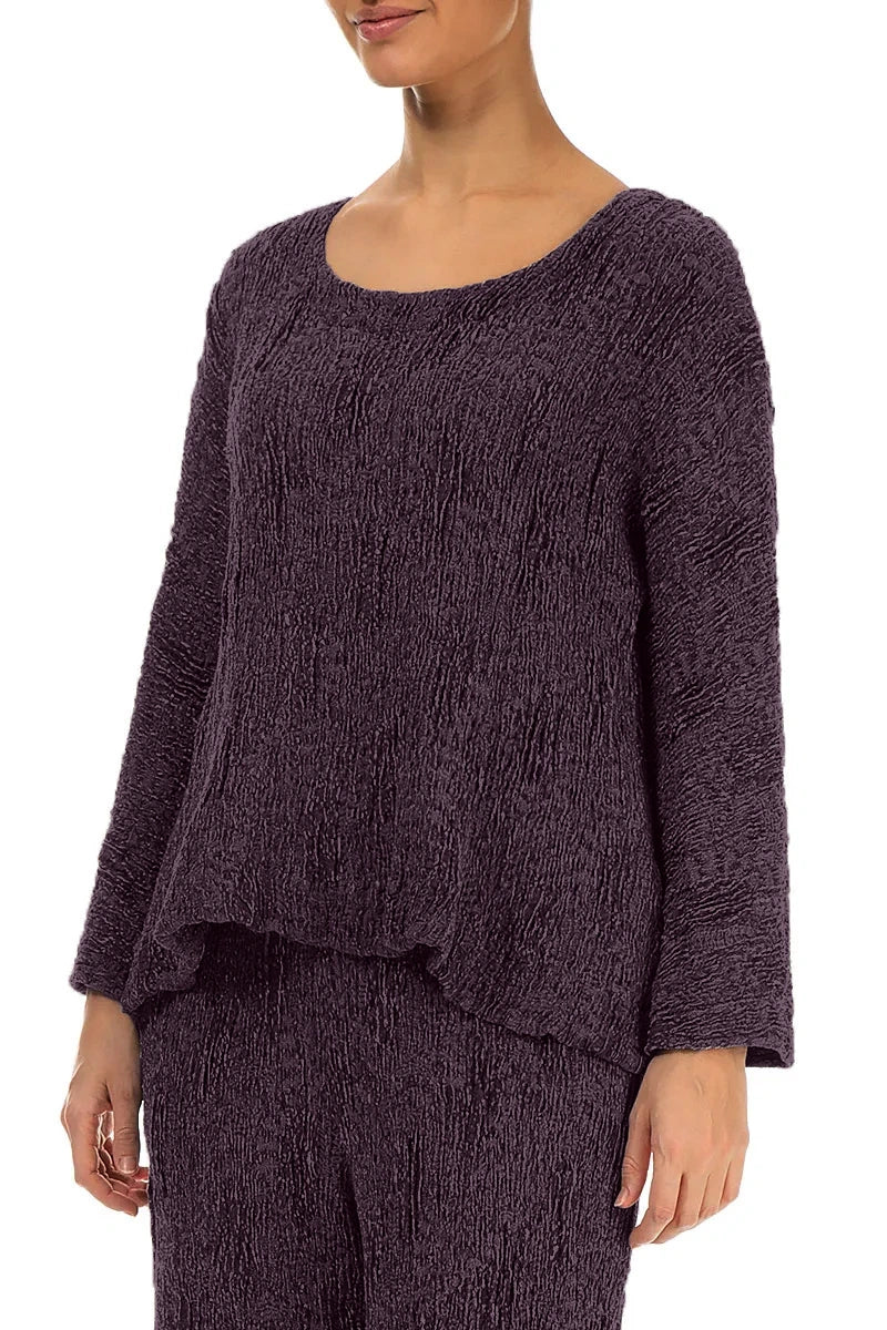 Deep Plum Textured Silk Linen Blouse 3