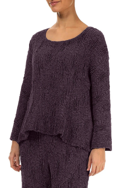 Deep Plum Textured Silk Linen Blouse 3