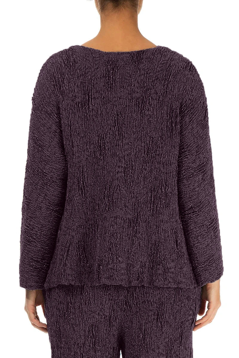 Deep Plum Textured Silk Linen Blouse