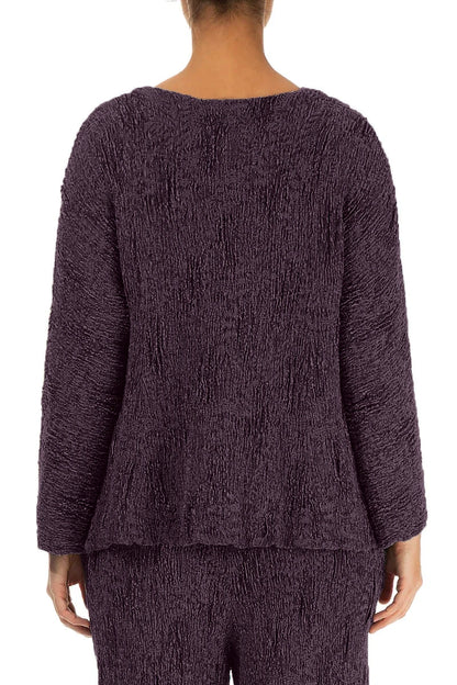 Deep Plum Textured Silk Linen Blouse 2