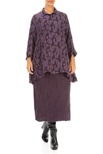 Deep Plum Textured Silk Linen Pencil Skirt 4