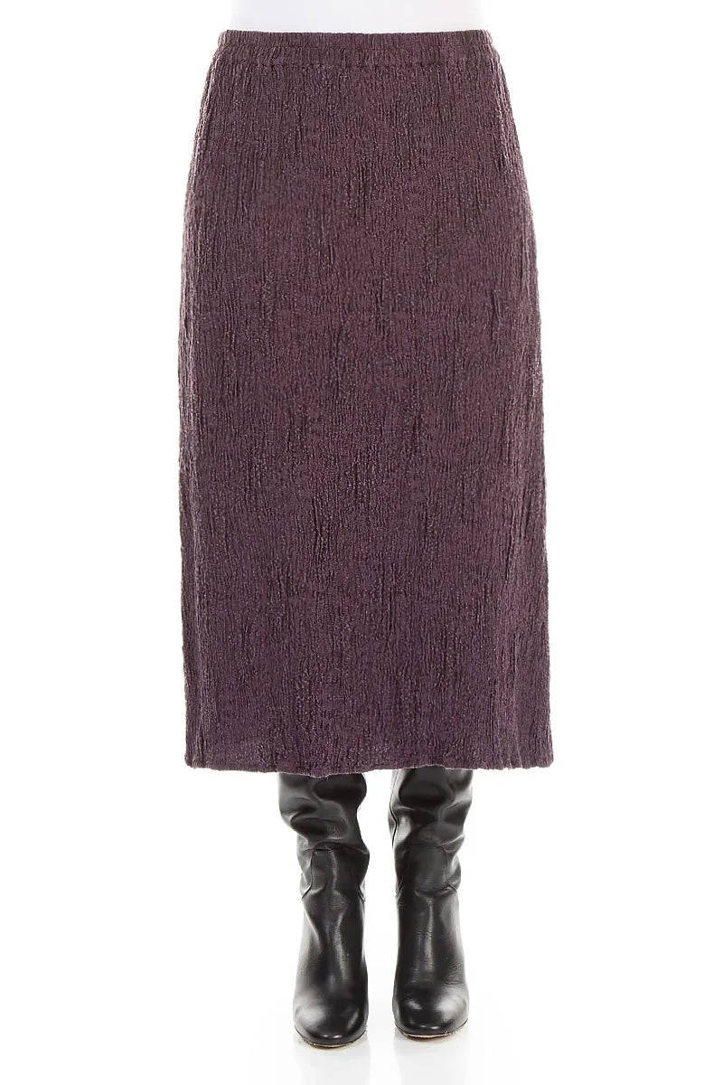 Deep Plum Textured Silk Linen Pencil Skirt 1