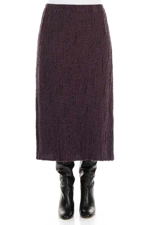 Deep Plum Textured Silk Linen Pencil Skirt 1