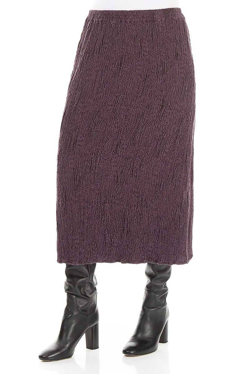 Deep Plum Textured Silk Linen Pencil Skirt 3
