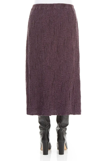 Deep Plum Textured Silk Linen Pencil Skirt 2