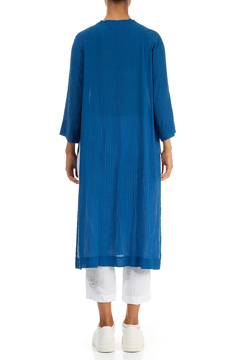 Seidenschlupfjacke mit tiefem Schlitz, kobaltblau gestreift