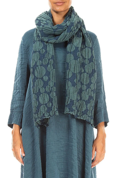Deep Turquoise Circle Silk Linen Scarf