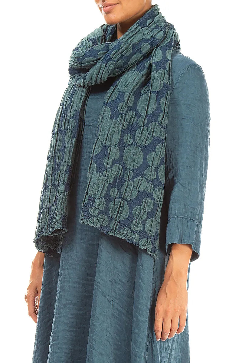 Deep Turquoise Circle Silk Linen Scarf