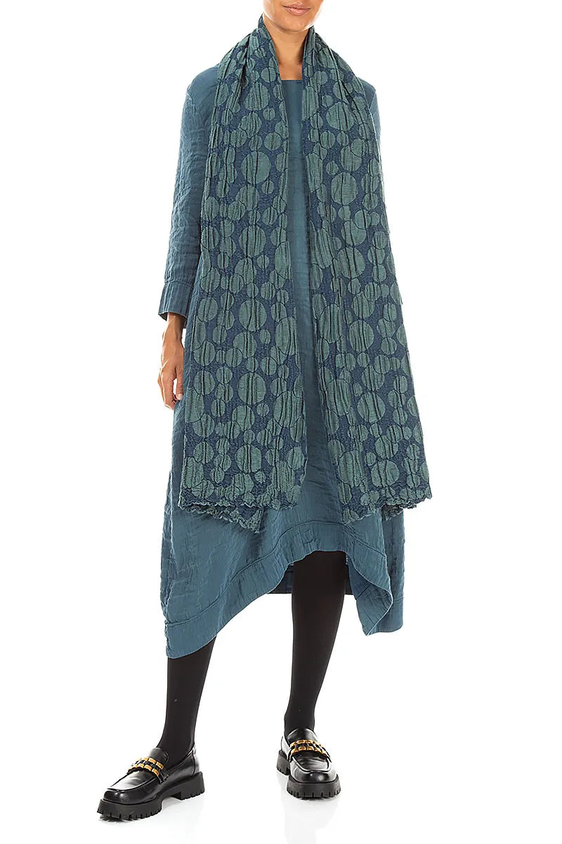 Deep Turquoise Circle Silk Linen Scarf