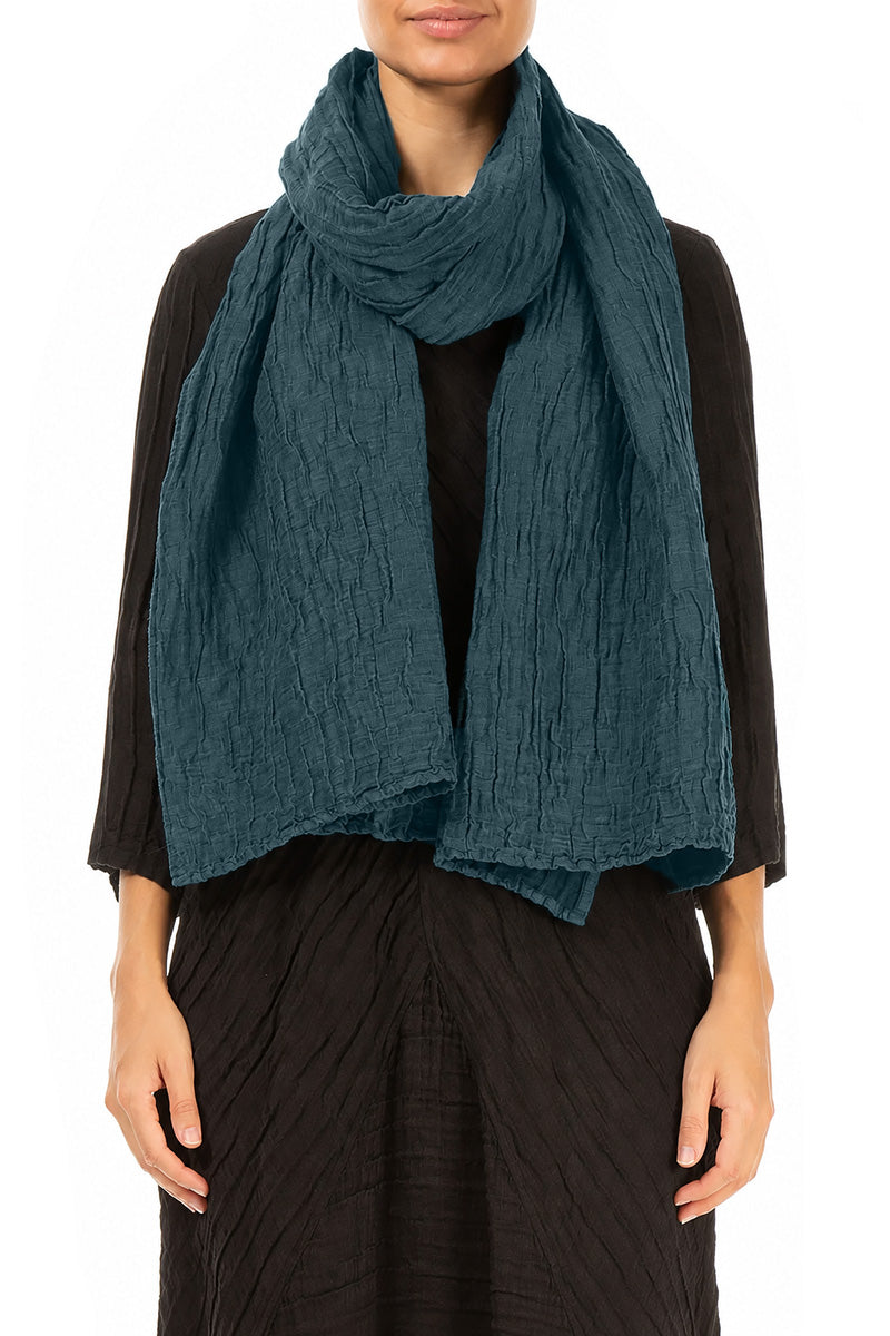 Deep Turquoise Crinkled Silk Linen Scarf