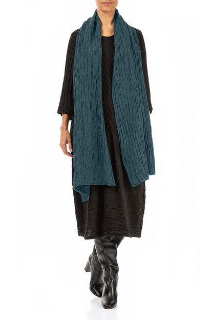 Deep Turquoise Crinkled Silk Linen Scarf