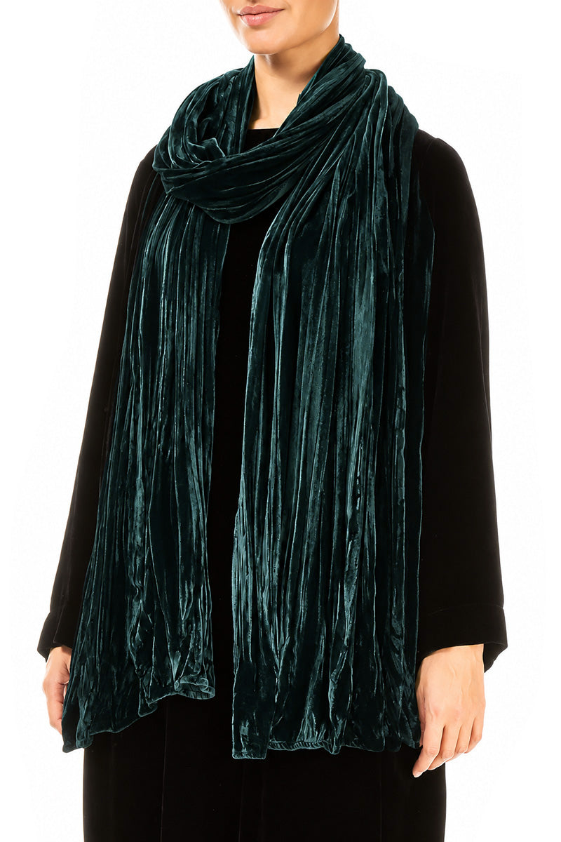 Deep Turquoise Crumpled Silk Velvet Scarf