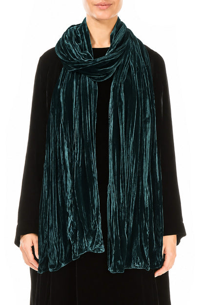 Deep Turquoise Crumpled Silk Velvet Scarf