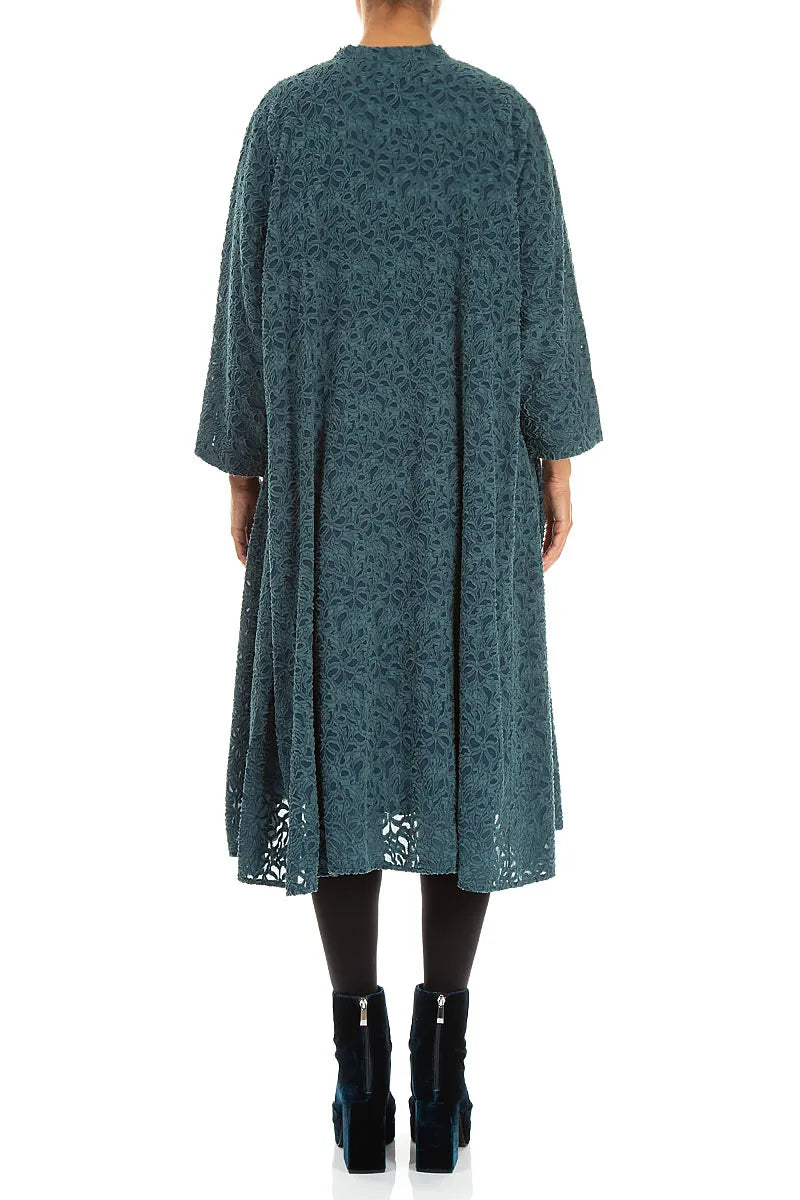 Deep Turquoise Floral Texture Silk Jacket 2