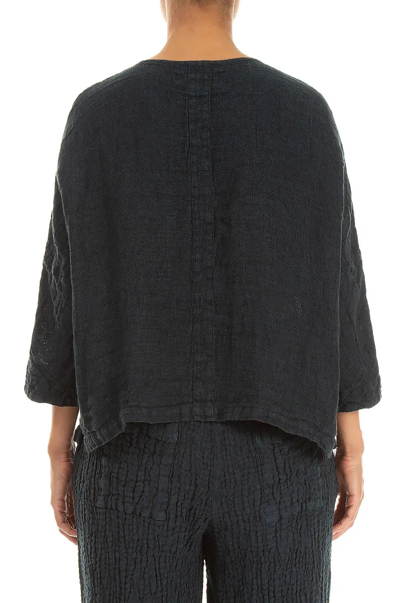 Deep Turquoise Mélange Linen Jacket Blouse 2