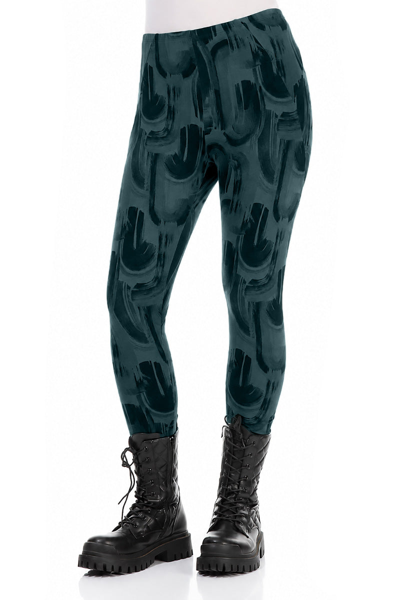Deep Turquoise Paintwave Cotton Leggings 3