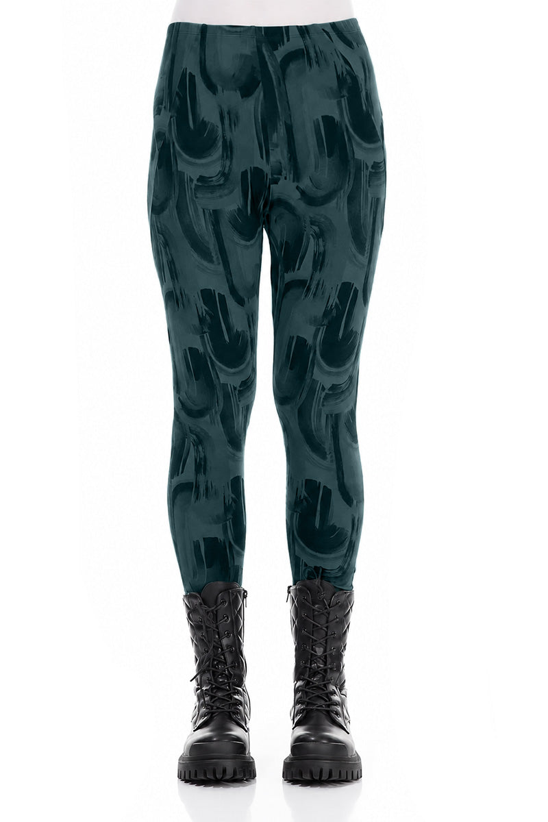 Deep Turquoise Paintwave Cotton Leggings 1