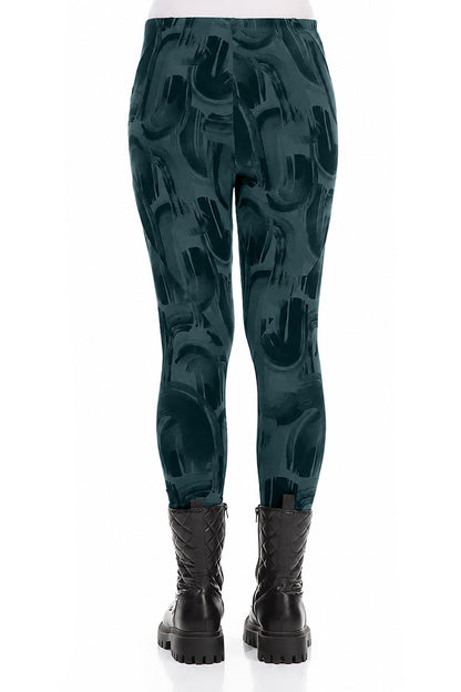 Deep Turquoise Paintwave Cotton Leggings 2