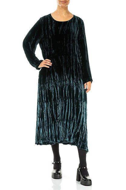 Deep Turquoise Silk Velvet Ombré Shift Dress