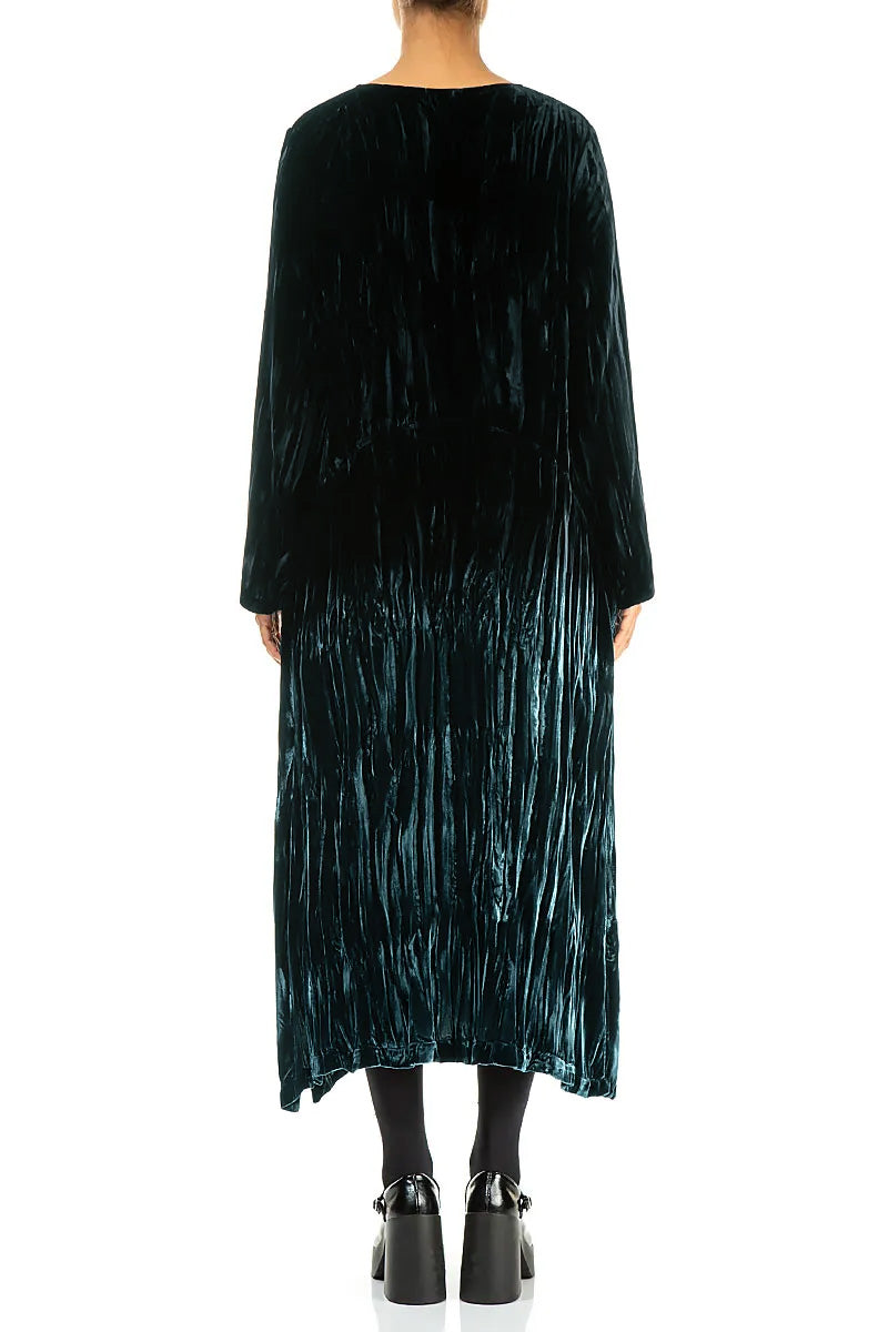 Deep Turquoise Silk Velvet Ombré Shift Dress