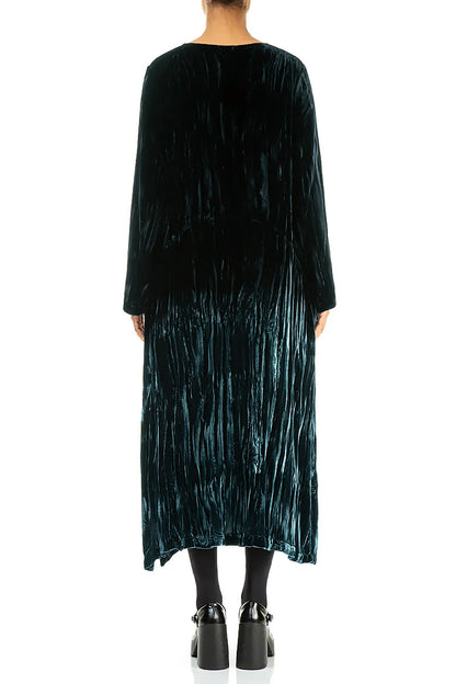 Deep Turquoise Silk Velvet Ombré Shift Dress