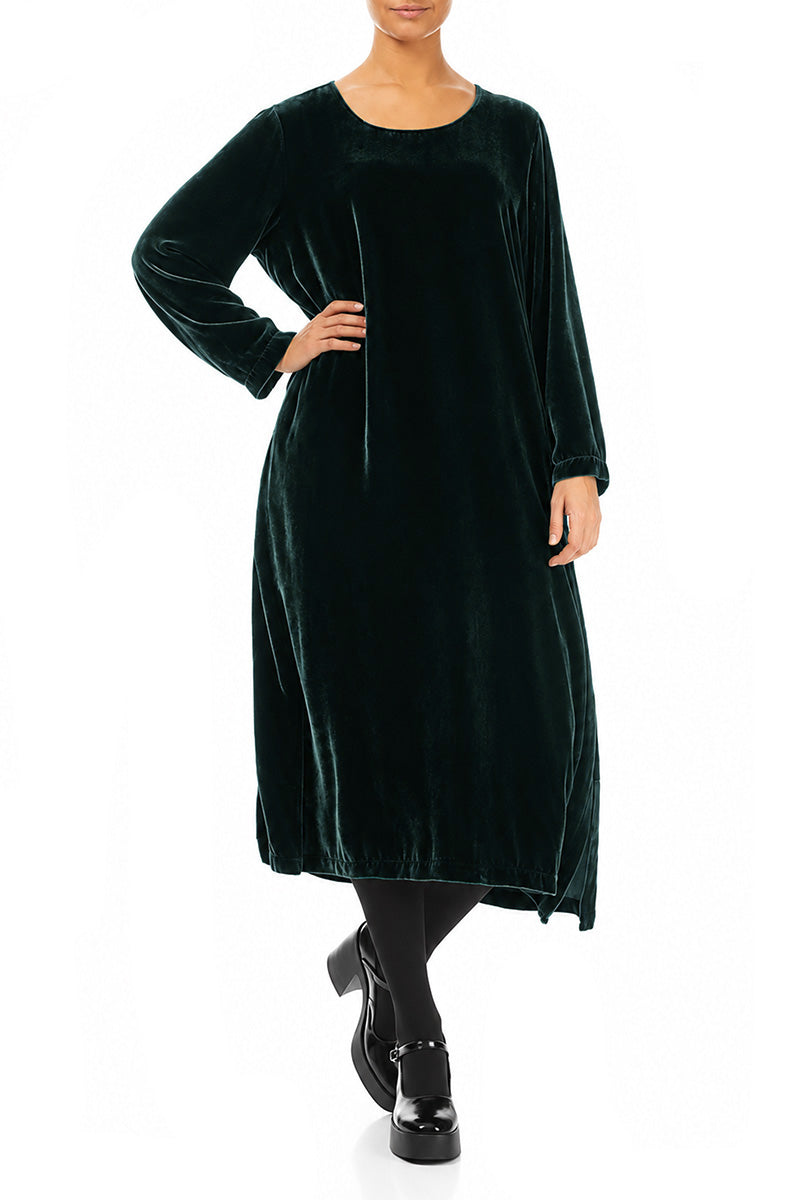 Deep Turquoise Silk Velvet Shift Dress