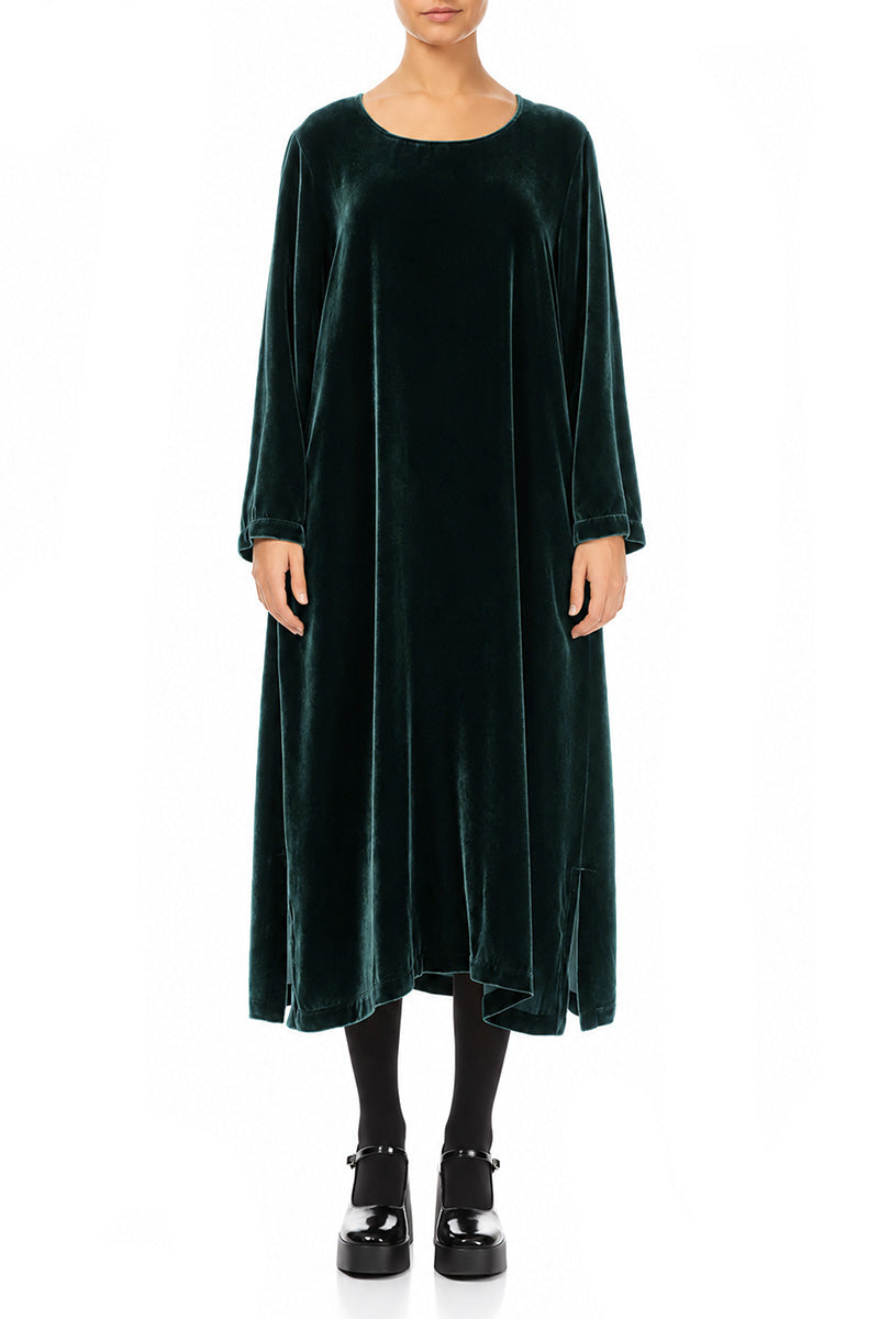 Deep Turquoise Silk Velvet Shift Dress