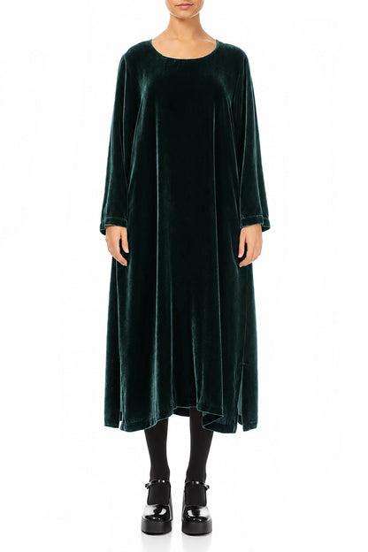Deep Turquoise Silk Velvet Shift Dress
