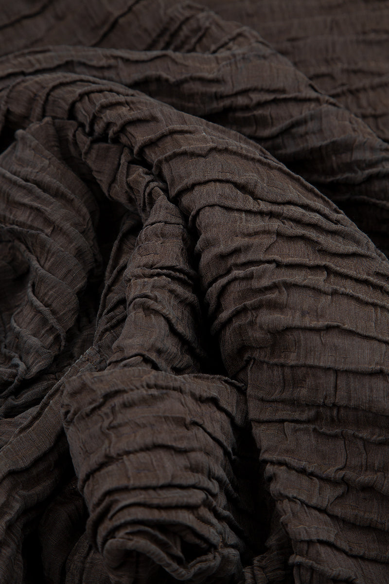 Detachable Collar Crinkled Ash Brown Silk Linen Tunic 7