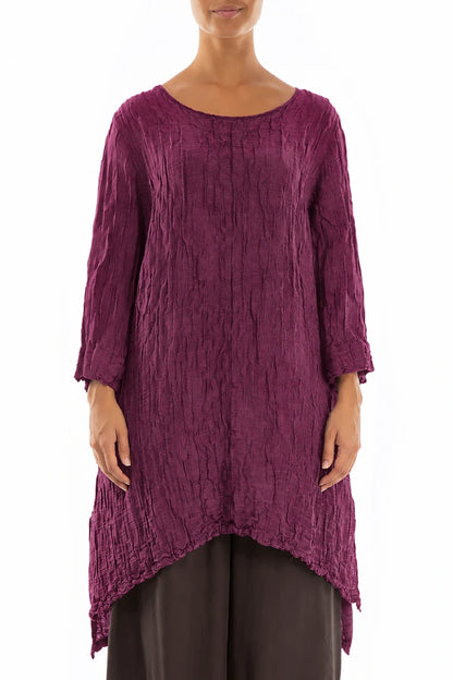 Detachable Collar Crinkled Magenta Silk Linen Tunic 3