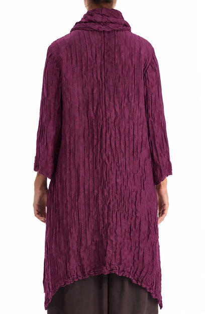 Detachable Collar Crinkled Magenta Silk Linen Tunic 2