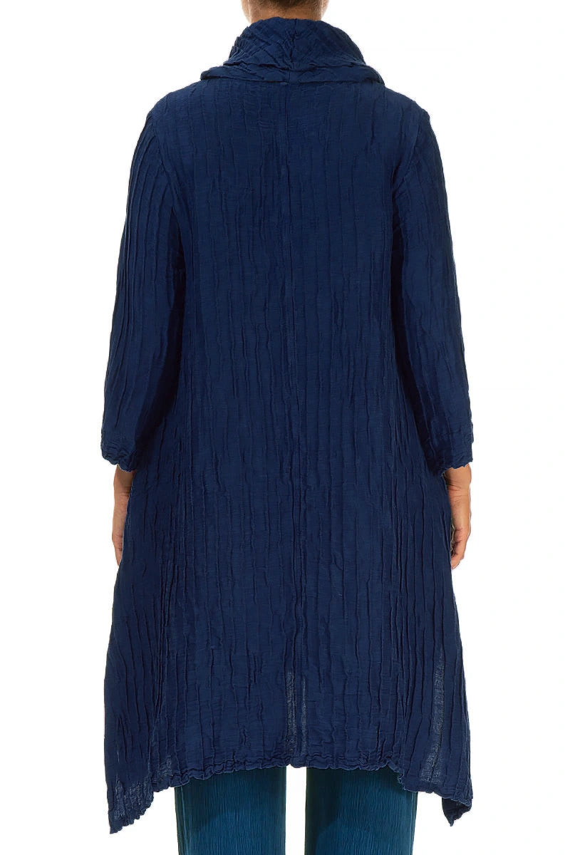 Detachable Collar Crinkled Royal Blue Silk Linen Tunic 2
