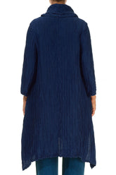 Detachable Collar Crinkled Royal Blue Silk Linen Tunic 2