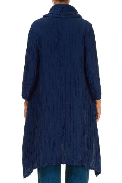 Detachable Collar Crinkled Royal Blue Silk Linen Tunic 2