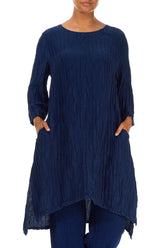 Detachable Collar Crinkled Royal Blue Silk Linen Tunic 3