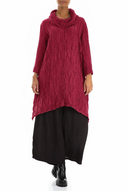Detachable Collar Crinkled Ruby Silk Linen Tunic 5
