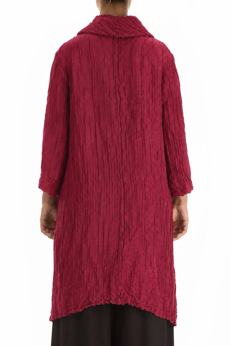 Detachable Collar Crinkled Ruby Silk Linen Tunic 2