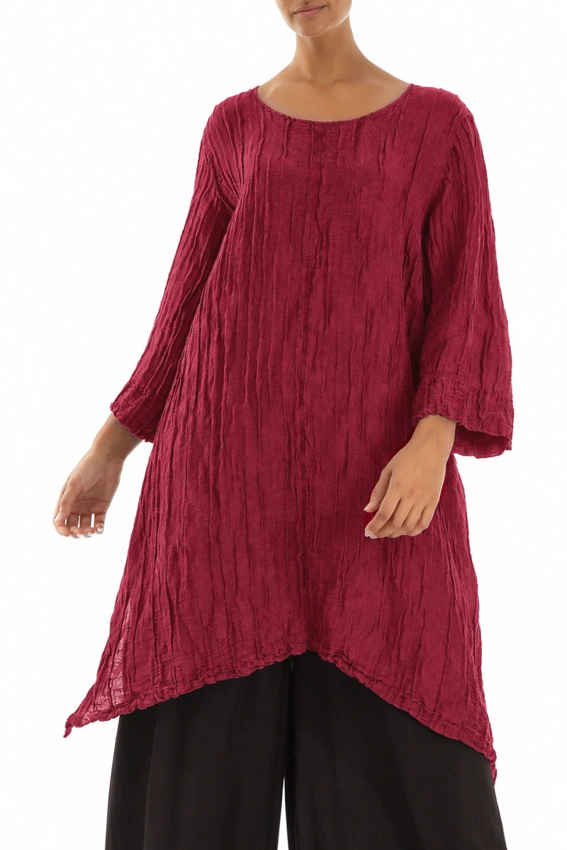 Detachable Collar Crinkled Ruby Silk Linen Tunic 4