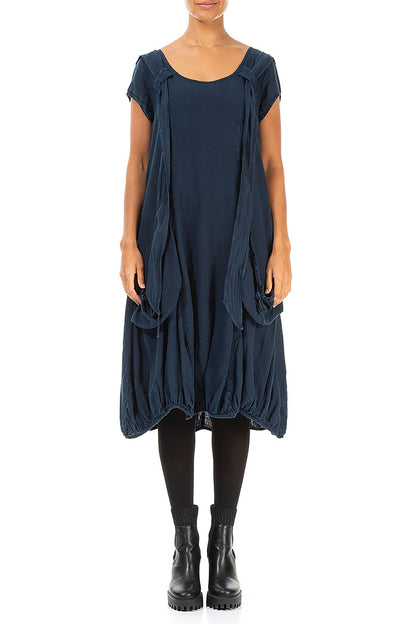 Detachable Hood Navy Linen Dress