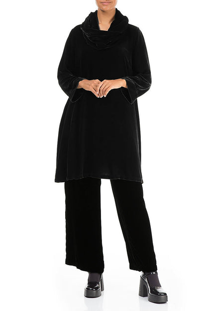 Detachable Neck Black Silk Velvet Tunic